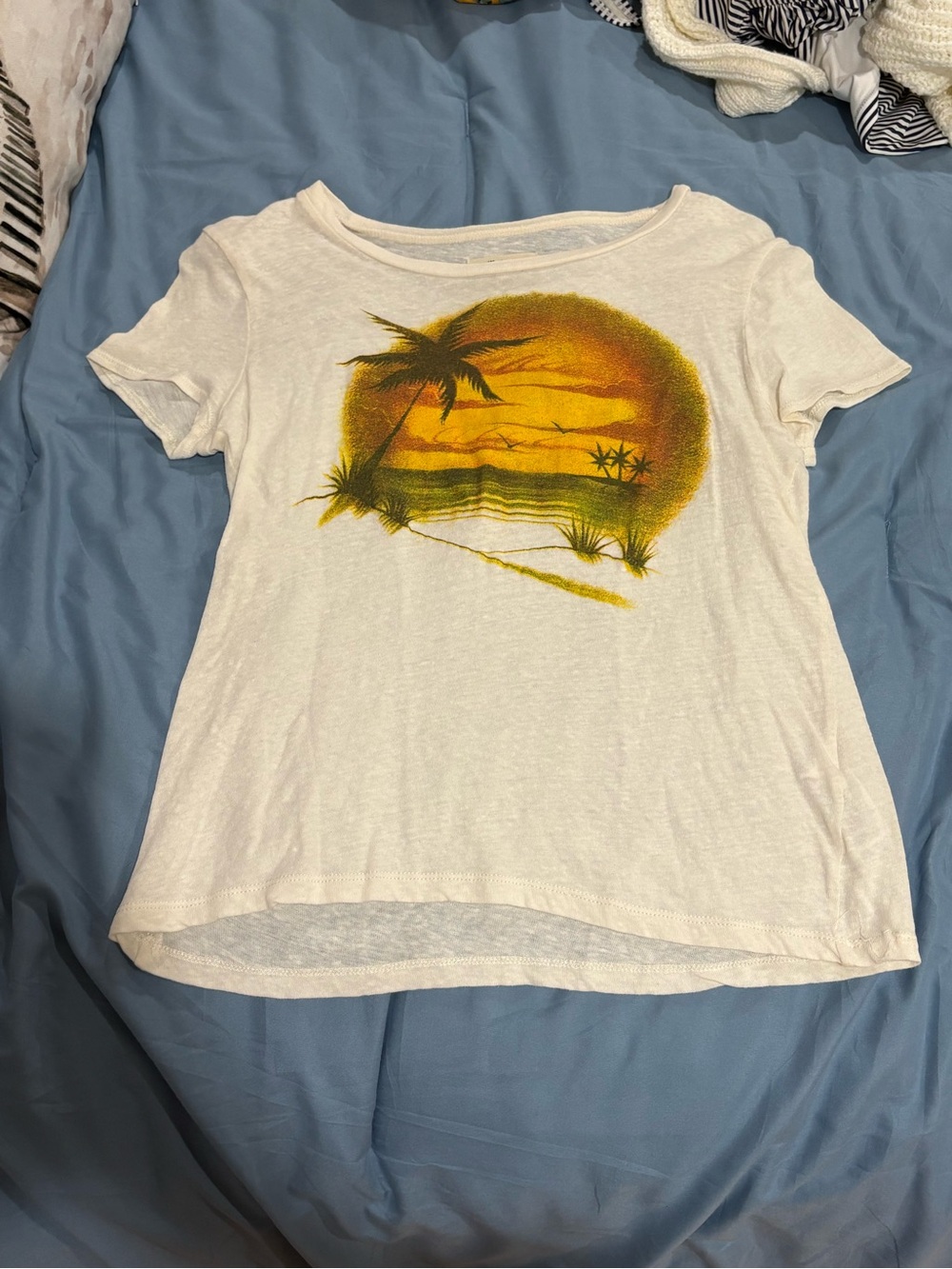 Madewell White Tee with Yellow and Orange Sunset Palm Graphic